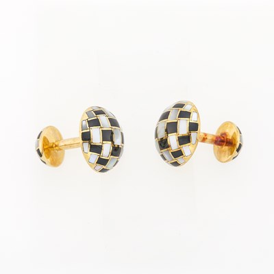 Lot 2013 - Tiffany & Co. Pair of Gold, Mother-of-Pearl and Black Jade Checkerboard Cufflinks