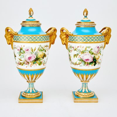 Lot 56 - Pair of Sevres Style Porcelain Vases and Covers