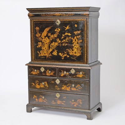 Lot 430 - Chinese Export Black Lacquer and Gilt Bureau