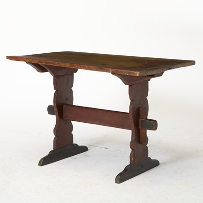 Lot 1075 - Red and Black-Painted Trestle Table