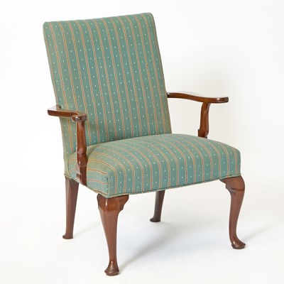 Lot 243 - Queen Anne Style Walnut Upholstered Open Armchair