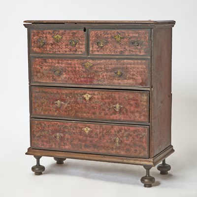 Lot 1059 - William and Mary Paint-Decorated Pine Blanket Chest Over Drawers