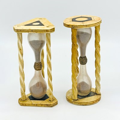 Lot 1036 - Two Inlaid Bone and Glass Sand Timers