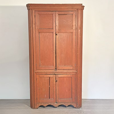 Lot 1034 - Chippendale Red-painted Pine Corner Cupboard