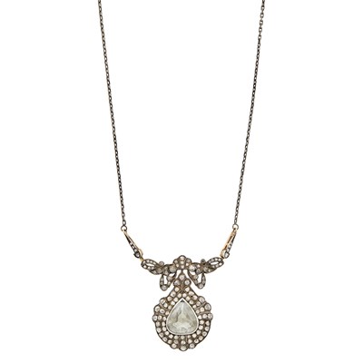 Lot 1194 - Silver, Gold, Foil-Backed Diamond and Diamond Pendant-Necklace