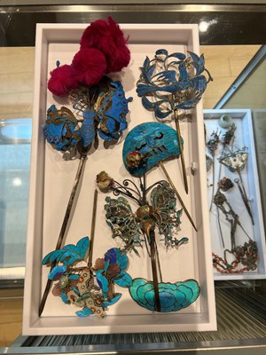 Lot 151 - A Group of Chinese Kingfisher, Jade and Other Hardstone Hair Pins