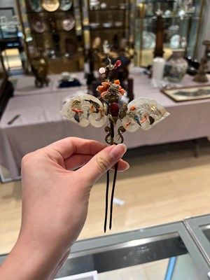 Lot 151 - A Group of Chinese Kingfisher, Jade and Other Hardstone Hair Pins