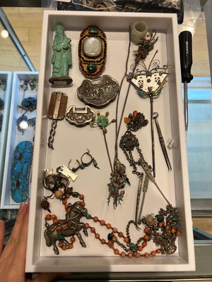 Lot 151 - A Group of Chinese Kingfisher, Jade and Other Hardstone Hair Pins