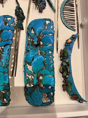 Lot 151 - A Group of Chinese Kingfisher, Jade and Other Hardstone Hair Pins
