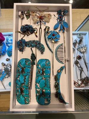 Lot 151 - A Group of Chinese Kingfisher, Jade and Other Hardstone Hair Pins