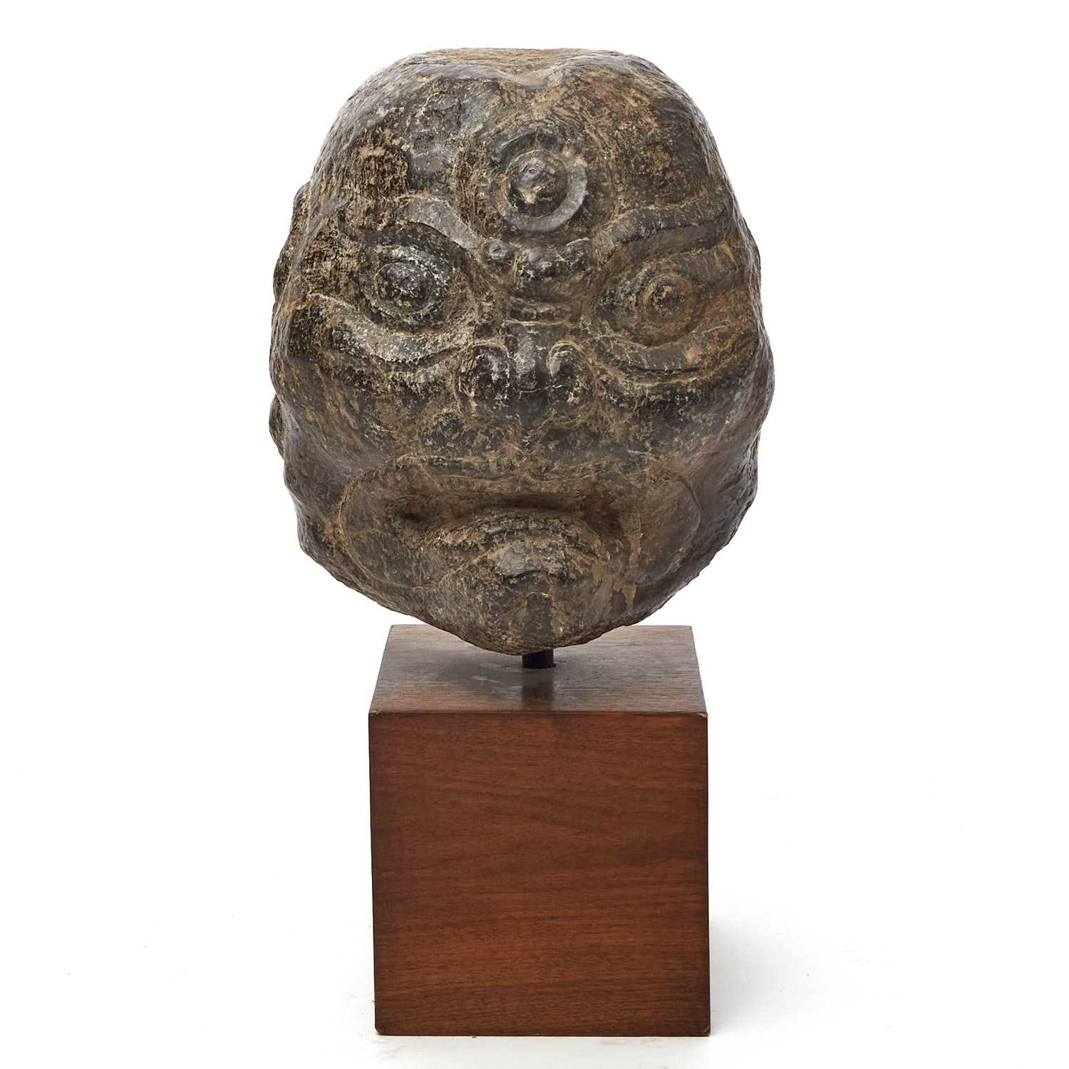 Lot 128 - A Large Chinese Stone Head of a Luohan