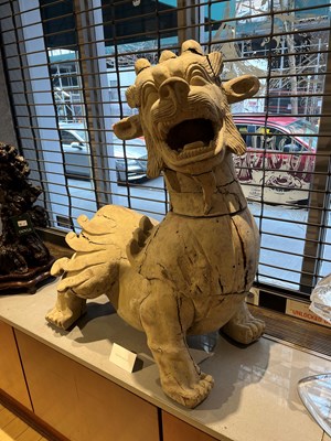 Lot 99 - A Monumental Chinese Carved and Painted Wood Pixiu
