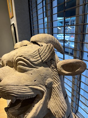 Lot 99 - A Monumental Chinese Carved and Painted Wood Pixiu