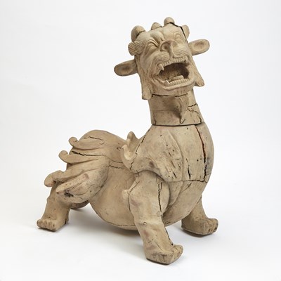 Lot 99 - A Monumental Chinese Carved and Painted Wood Pixiu