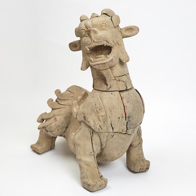 Lot 99 - A Monumental Chinese Carved and Painted Wood Pixiu
