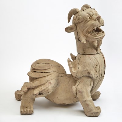Lot 99 - A Monumental Chinese Carved and Painted Wood Pixiu