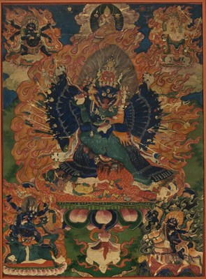 Lot 707 - A Tibetan Thangka of Yamantaka Yabyum