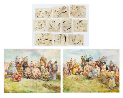 Lot 699 - Two Mongolian-School Figural Watercolors