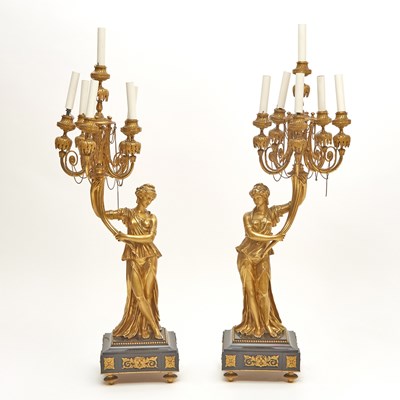 Lot 144 - Pair of Louis XVI Style Gilt-Metal Six Light Candelabra