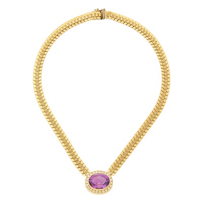 Lot 1026 - Gold, Amethyst and Diamond Necklace