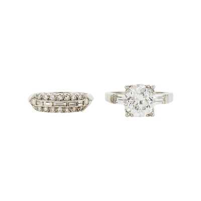 Lot 1154 - Platinum and Diamond Ring and Band Ring