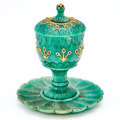 Lot 545 - A Mughal-Style Jade Covered Cup and Underplate