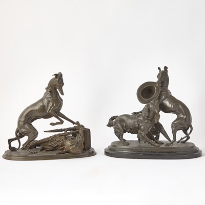 Lot 378 - Two French Patinated Bronze Animalier Groups of Whippets