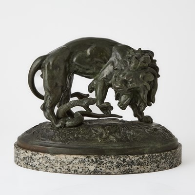 Lot 359 - French Patinated Bronze Animalier Figure of a Lion and a Serpent