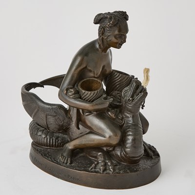 Lot 415 - French Patinated Bronze Figure of a She-Devil Seated on a Dragon