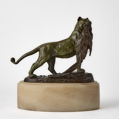 Lot 386 - French Patinated Bronze Sculpture of a Lioness and a Pheasant
