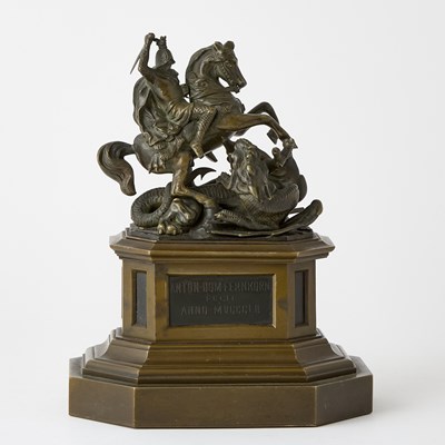 Lot 385 - German Patinated Bronze Figural Group of St. George Slaying the Dragon