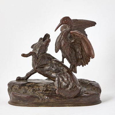 Lot 382 - French Bronze Animalier Group of a Wolf and a Stork
