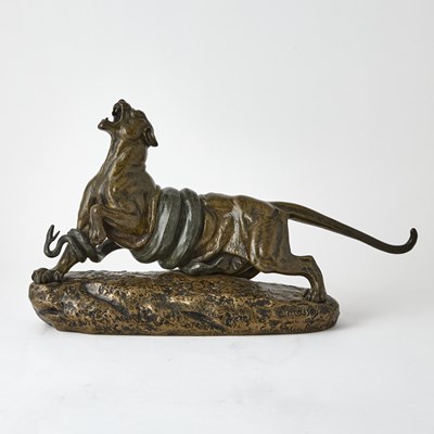 Lot 413 - French Patinated Bronze Sculpture of a Lion and a Boa