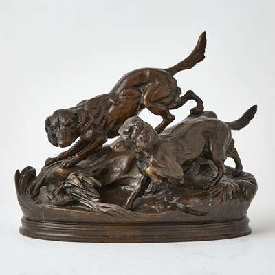 Lot 358 - French Patinated Bronze Group of Two Spaniels