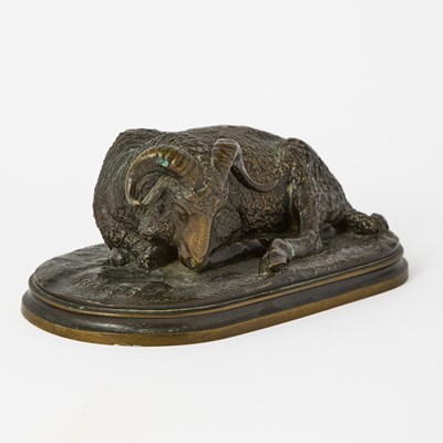 Lot 381 - French Patinated Bronze Animalier Figure of a Resting Ram