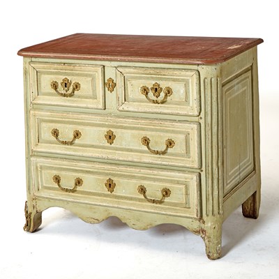 Lot 302 - Louis XV Provincial Green and Red Painted Commode