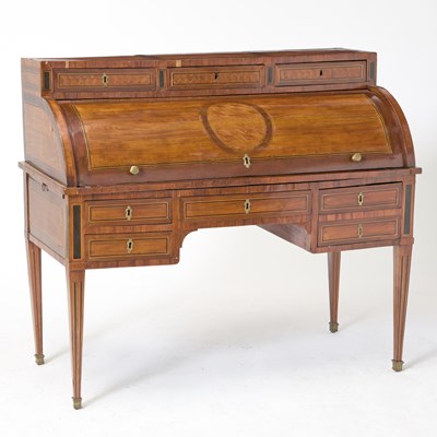 Lot 337 - Louis XVI Provincial Walnut, Fruitwood, and Parquetry Bureau à Cylindre