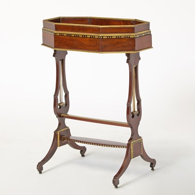 Lot 349 - Directoire Mahogany, Brass-Inlaid, Parcel-Gilt, and Part-Ebonized Tricoteuse
