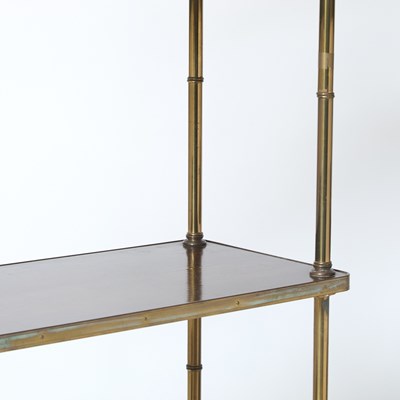 Lot 273 - Pair of Regency Style Brass and Walnut Six-Tier Etageres