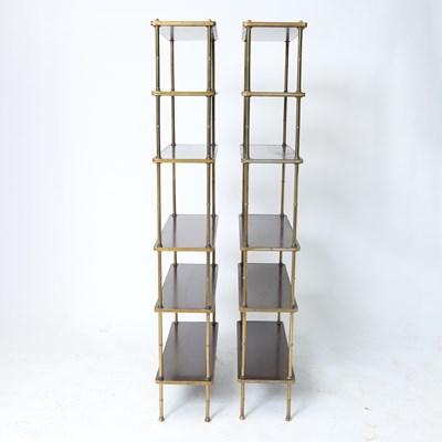 Lot 273 - Pair of Regency Style Brass and Walnut Six-Tier Etageres