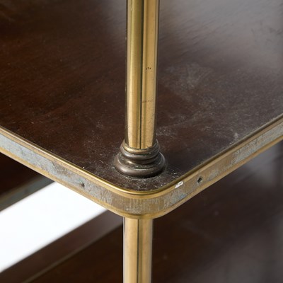 Lot 273 - Pair of Regency Style Brass and Walnut Six-Tier Etageres