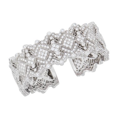 Lot 48 - Judith Ripka White Gold and Diamond Cuff Bangle Bracelet