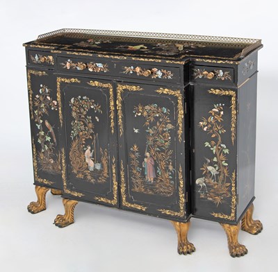 Lot 145 - Regency Style Ebonized and Chinoiserie Decorated Cabinet