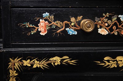 Lot 145 - Regency Style Ebonized and Chinoiserie Decorated Cabinet