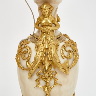 Lot 123 - Pair of Louis XVI Style Gilt-Bronze Mounted White Marble Candelabra