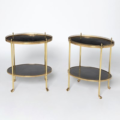 Lot 94 - Pair of Regency Style Oval Shaped Gilt Brass Two-Tier Tables