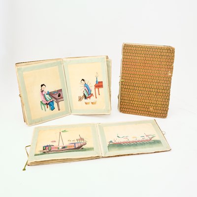 Lot 136 - Three Clothbound Miniature Albums of China Trade Pith Paintings
