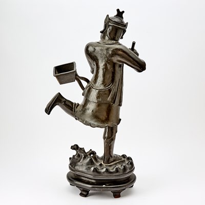 Lot 127 - A Chinese Bronze Figure of Qu Yuan on Stand