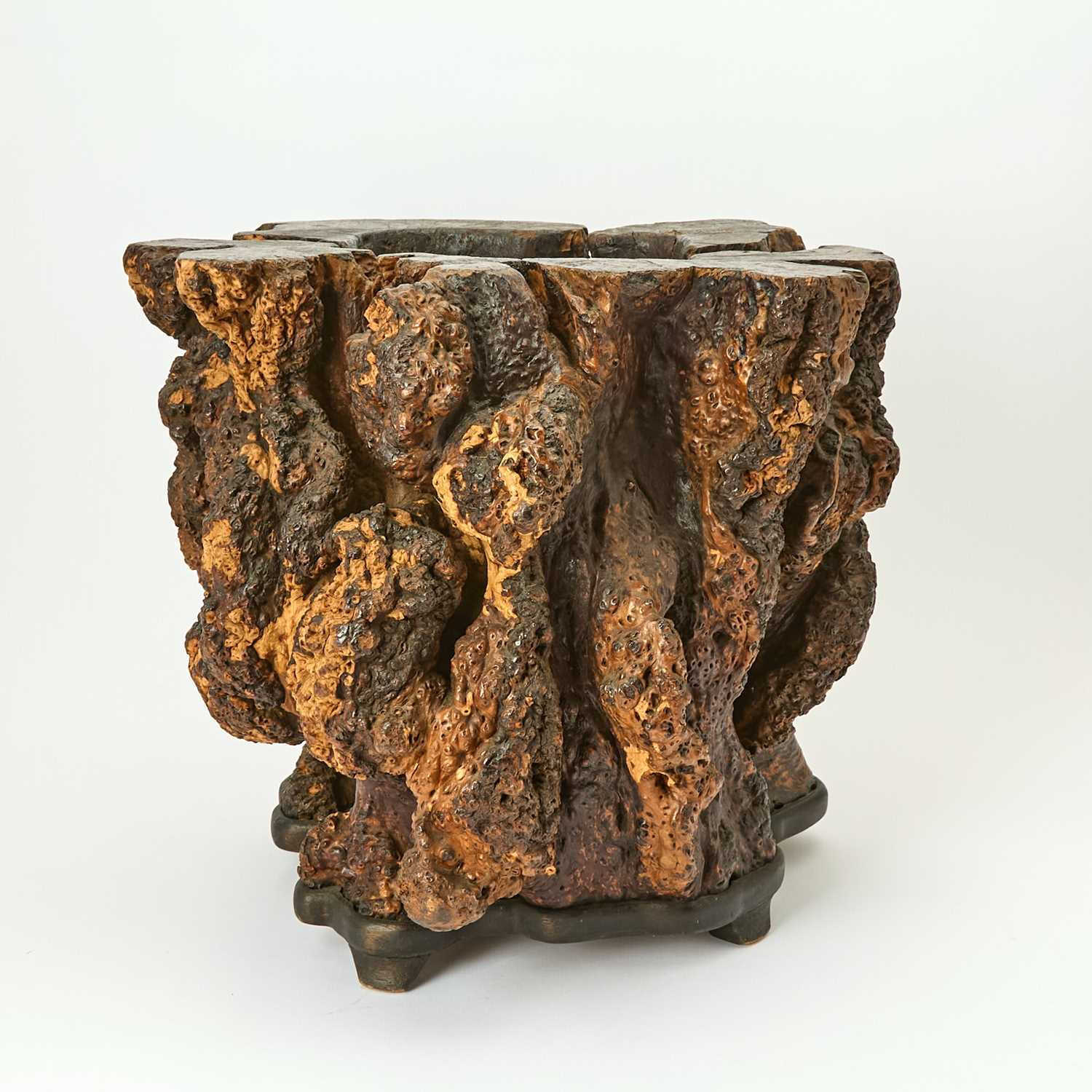 Lot 98 - A Large Chinese Carved Rootwood Scroll Pot