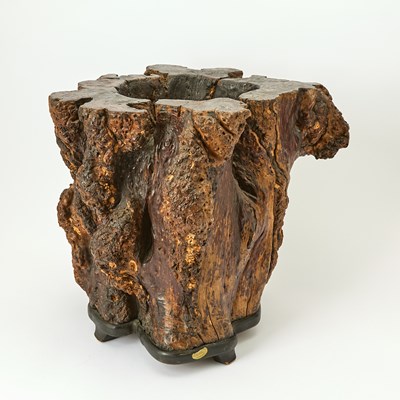 Lot 98 - A Large Chinese Carved Rootwood Scroll Pot
